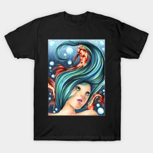 Koi Fish Underwater Ocean Girl Scene T-Shirt